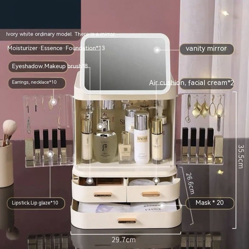 Mirror Integrated Light Desktop Large Capacity Lipstick Skin Care Products Cosmetics Storage Box - Fast shipping USA store